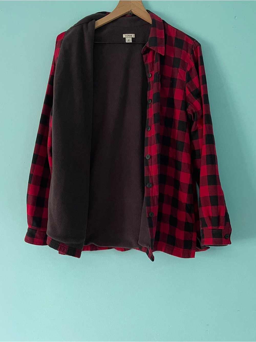 L.L. Bean Buffalo Plaid Button Down Fleece Lined Shacket L Flannel Farm Girl